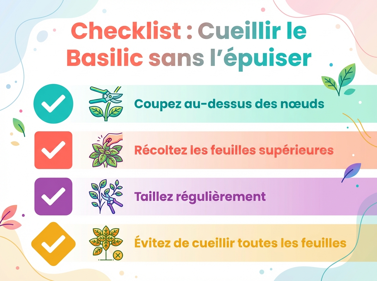 Infographie checklist : Comment cueillir le basilic sans l'épuiser