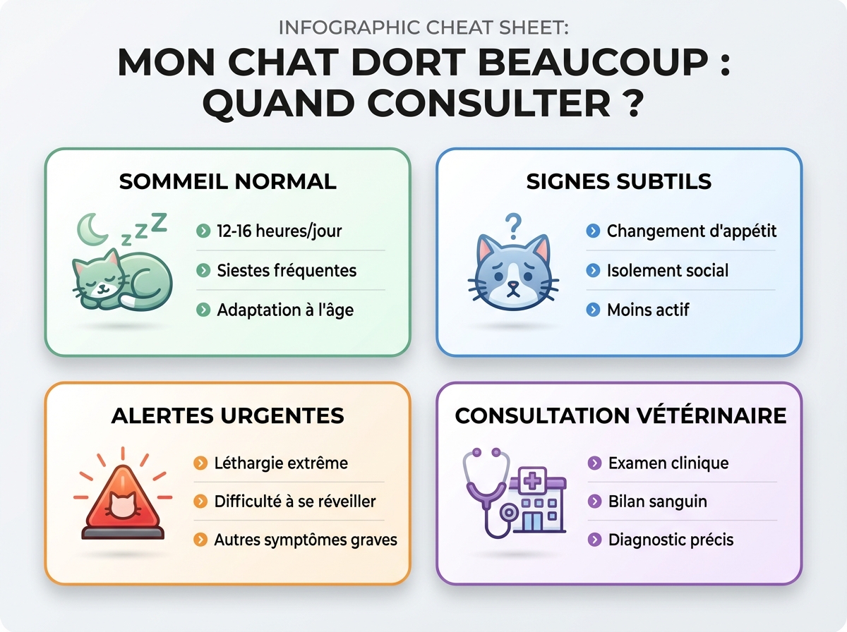 Infographie cheat sheet : Mon chat dort beaucoup : quand consulter un vétérinaire
