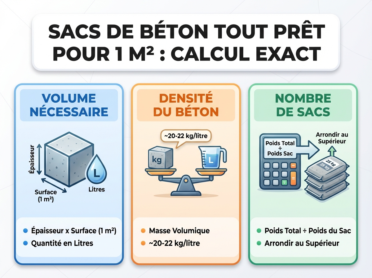 Infographie cheat sheet : Sacs de béton tout prêt pour 1 m² : calcul exact